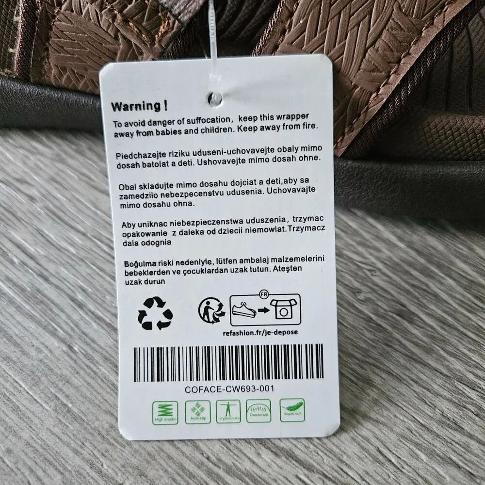 COFACE Flip Flops Sandals Adjustable Comfort Arch Support Womens Size 8.5 Brown